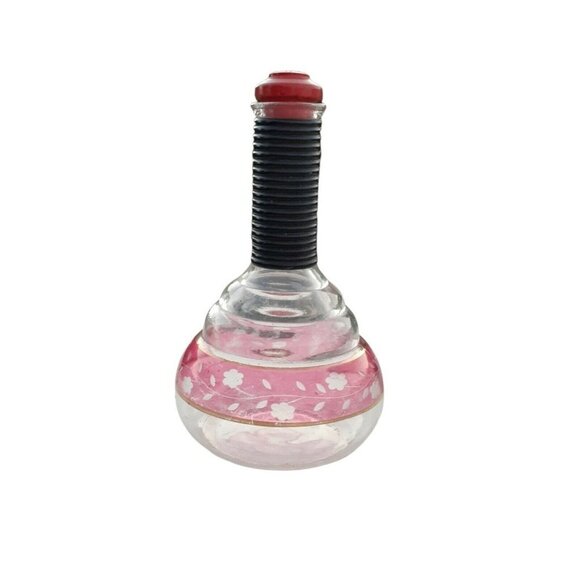 Vtg Kent Wine Decanter Plastic Ribbed Neck Red Flash Etched Glass Flower Barware - Picture 3 of 5